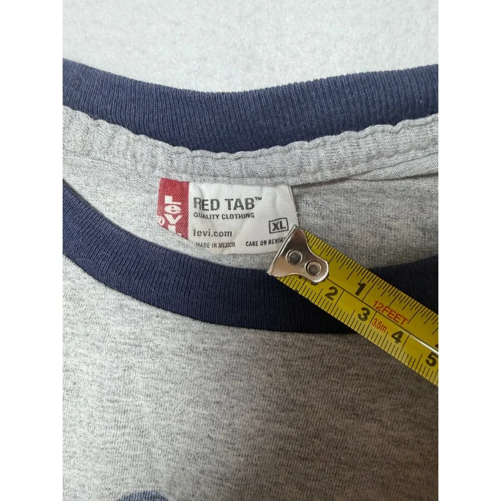 Vintage Y2K Levi's Red Tab Ringer T Shirt Men's XL Gray Navy Script Logo